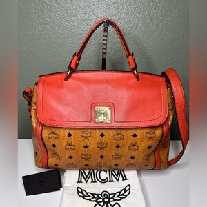 MCM Orange and Tan Monogram Satchel